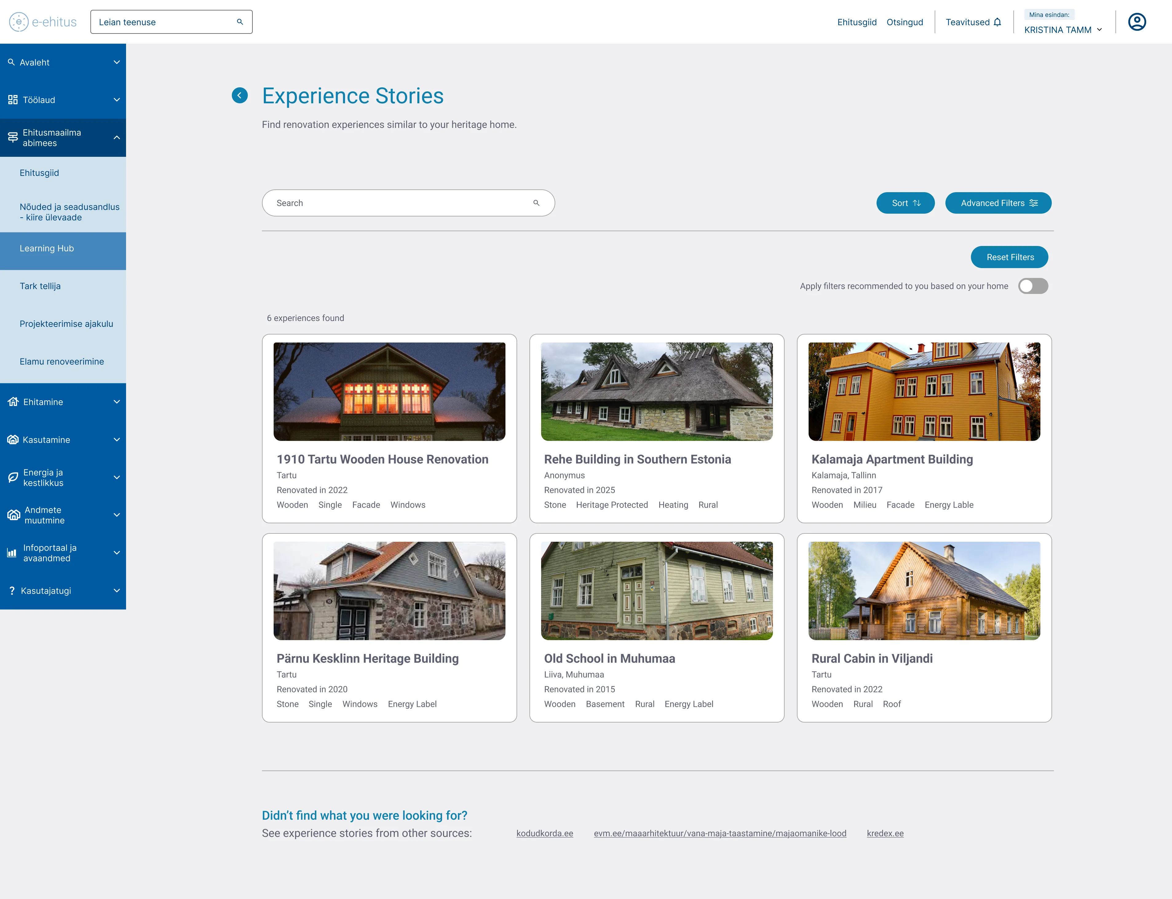 LIFE heritageHOME Experience Stories interface mockup